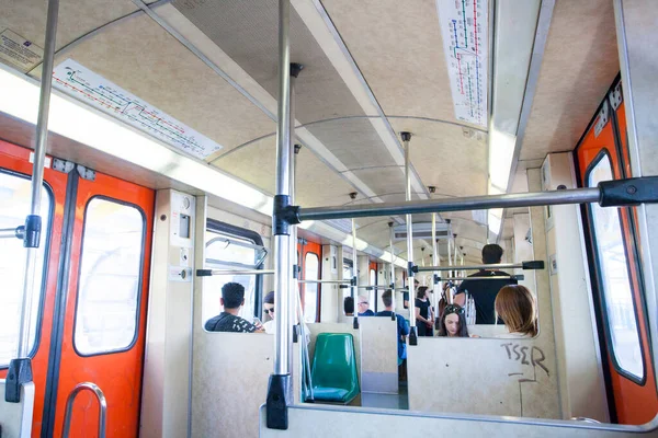 Athens Greece August 2016 Passengers Metro Train Popular Public Transport — Stock Photo, Image