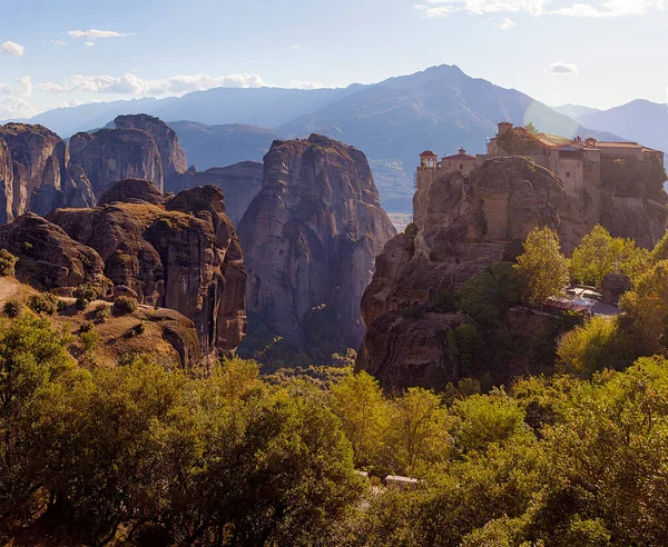 Fantastiska Kloster Klipporna Meteora Grekland Utsikt Över Varlaam Kloster — Stockfoto