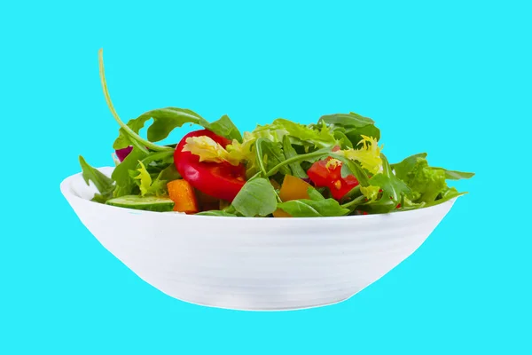 Fresh Vegetable Salad Plate Isolated Blue Background — Stock Photo, Image