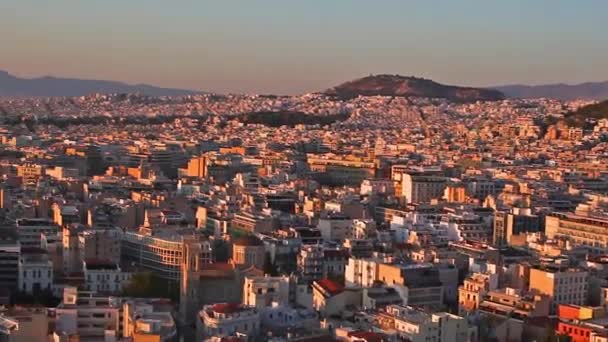 Zonsondergang Panorama Van Athene Genomen Van Akropolis Oude Stad — Stockvideo