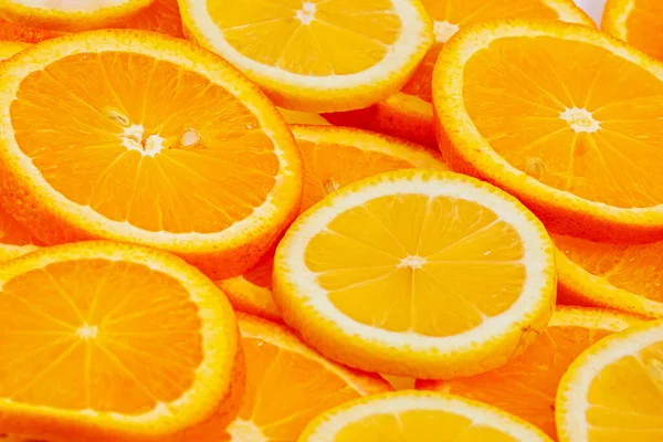 Šťavnatý Vitamín Pomeranč Citrónové Plátky Plátky Pozadí — Stock fotografie