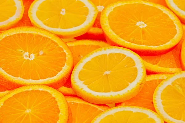 Juicy Vitamin Narancs Citrom Gyümölcs Szeletelt Háttér — Stock Fotó
