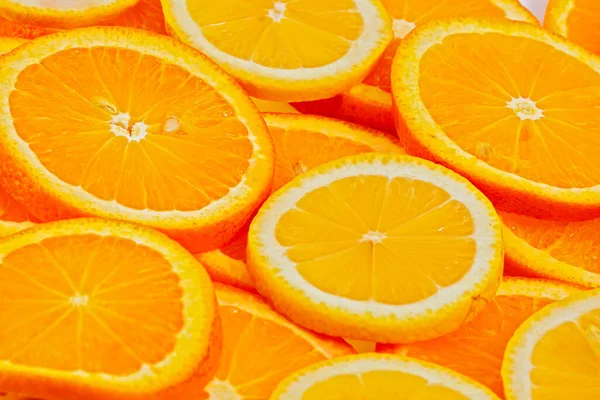 Juicy Vitamin Orange Lemon Fruits Sliced Background — Stock Photo, Image