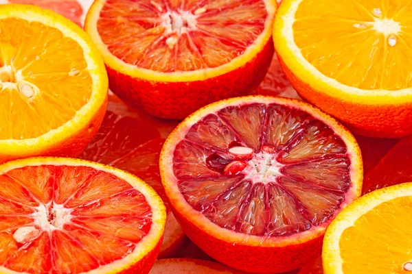 Různé Druhy Pomerančů Grapefruitové Plátky Pozadí — Stock fotografie