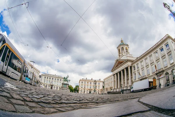 Brussels Belgium May 2018 Royal Square Statue Tramway Rails Tower — Stock Photo, Image