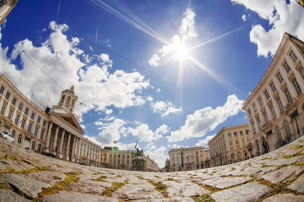 Brussels Belgium May 2018 Royal Square Statue Tramway Rails Tower — Stock Photo, Image