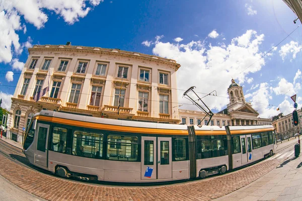 Brussels Belgium May 2018 Royal Square Statue Tramway Rails Tower — Stock Photo, Image