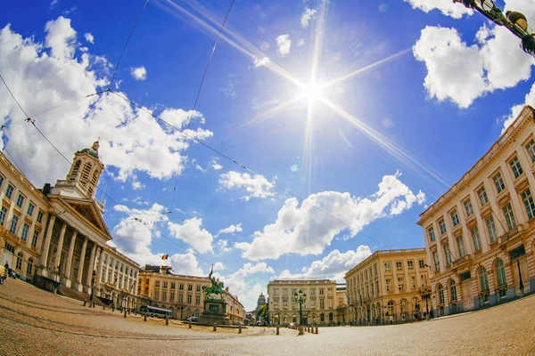 Brussels Belgium May 2018 Royal Square Statue Tramway Rails Tower — Stock Photo, Image