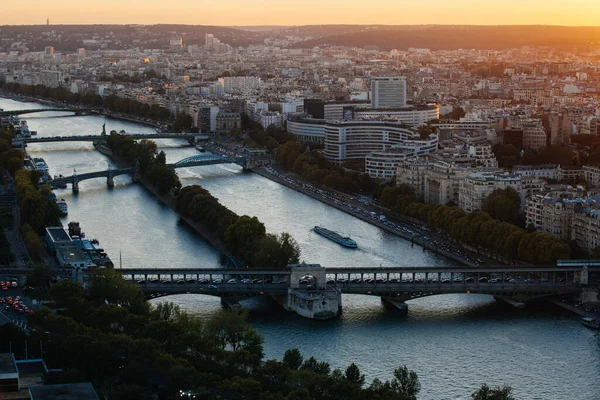 Paris France Octobre 2016 Vue Aérienne Paris Avec Seine Nuit — Photo