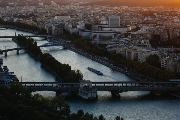 Paris France Octobre 2016 Vue Aérienne Paris Avec Seine Nuit — Photo