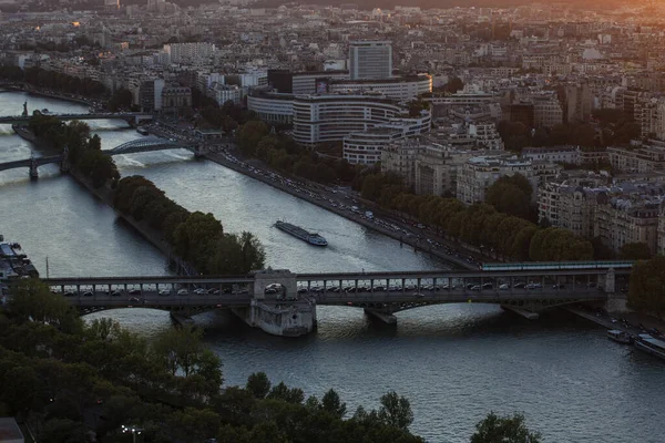 Paris France Octobre 2016 Vue Aérienne Paris Avec Seine Nuit — Photo