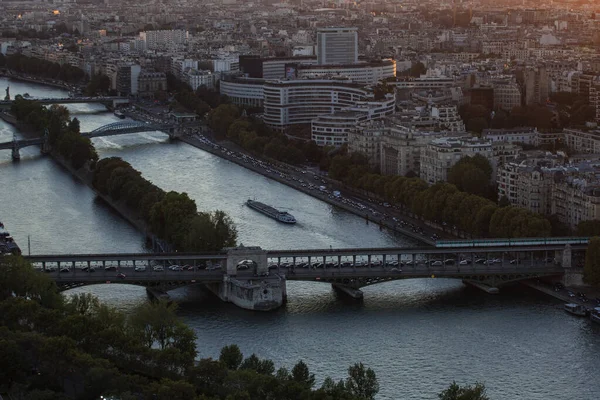 Paris France Octobre 2016 Vue Aérienne Paris Avec Seine Nuit — Photo