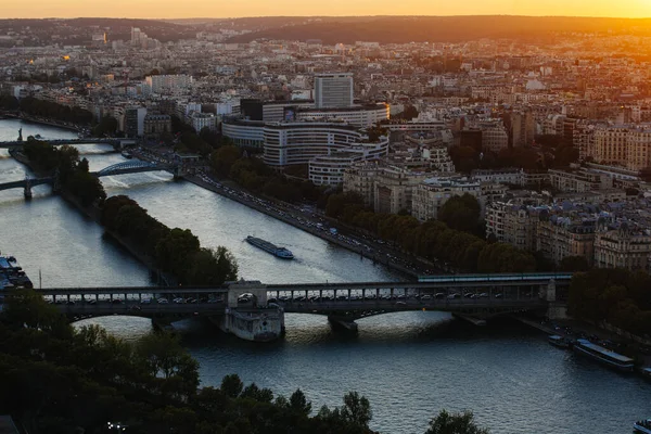 Paris France Octobre 2016 Vue Aérienne Paris Avec Seine Nuit — Photo