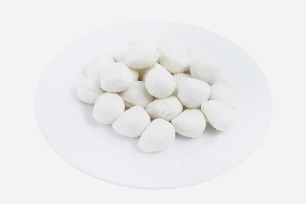 Fresh Aromatic Mozzarella Cheese Glass Plate Isolated White Background — Stock Photo, Image