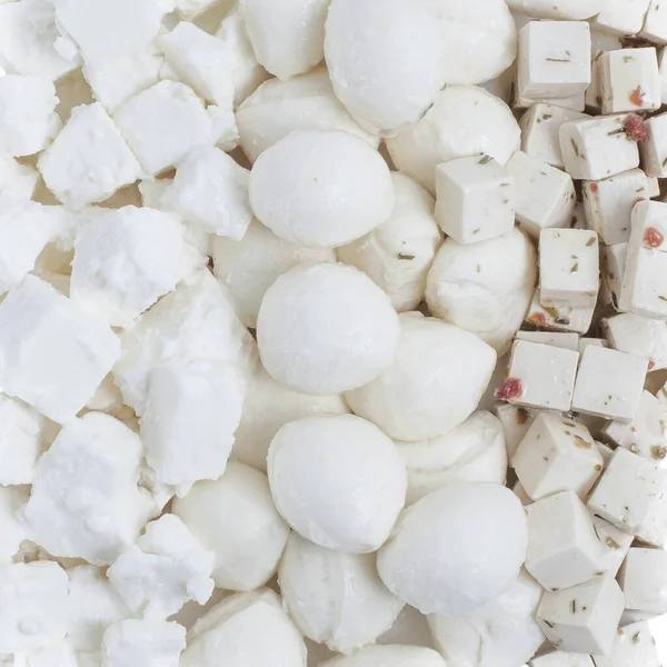 Assortiment Van Kaas Feta Mozzarella Achtergrond — Stockfoto