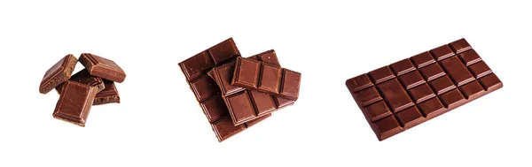 Sabroso Chocolate Negro Leche Dulce Fondo Blanco Conjunto — Foto de Stock