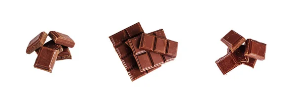 Leckere Süße Schwarze Vollmilch Schokolade Auf Weißem Hintergrund Set — Stockfoto