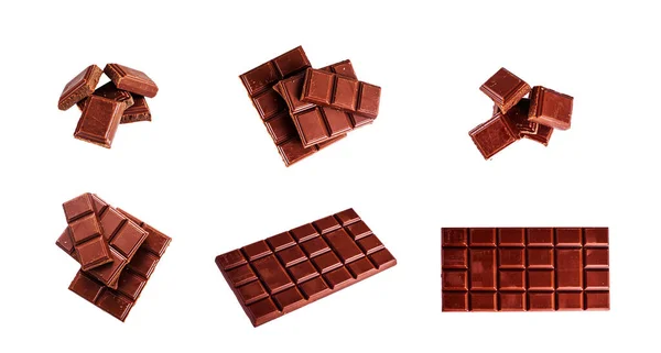 Tasty Sweet Milk Black Chocolate White Background Set — Stock Photo, Image