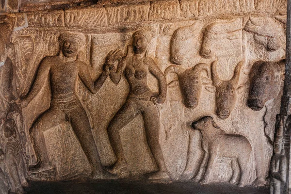 Mamallapuram Tamilnadu India Січня 2015 Rock Carving Descent Gang Mamallapuram — стокове фото