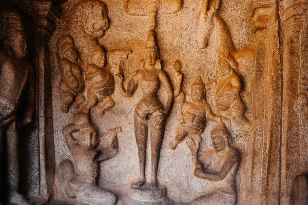 Mamallapuram Tamilnadu India January 2015 Rock Carving Descent Ganges Mamallapuram — стоковое фото