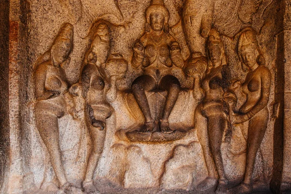 Mamallapuram Tamilnadu India 2015 Január Kőfaragás Gangesz Ereszkedése Mamallapuram Ban — Stock Fotó