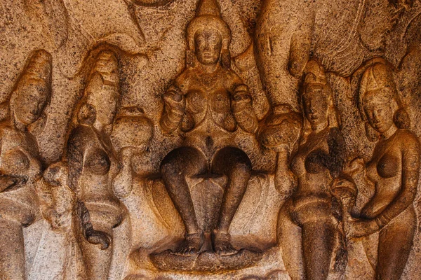 Mamallapuram Tamilnadu India January 2015 Rock Carving Descent Ganges Mamallapuram — Stock Photo, Image