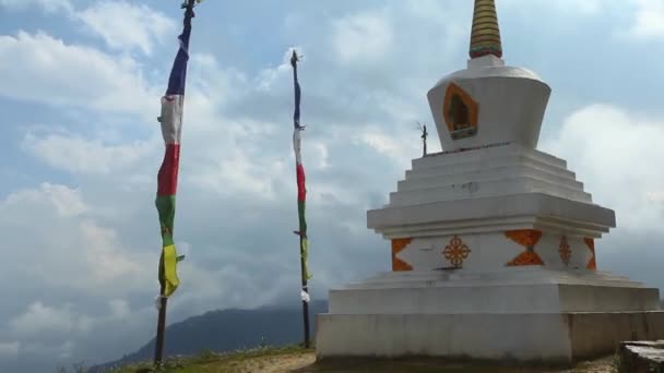 Buddhistická Stúpa Himálajských Horách Cestě Základního Tábora Everest — Stock video