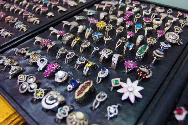 Colourful Rings Jewellery Market — Stock Photo, Image