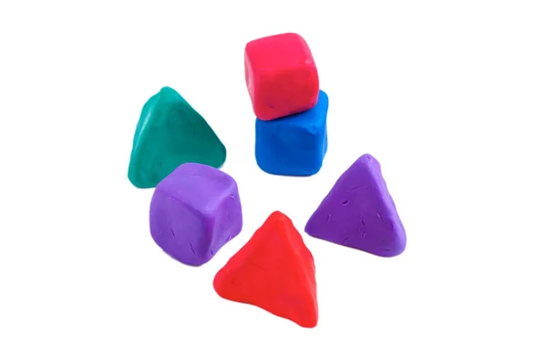 Pyramids Cubes Balls Made Colorful Plasticine White Background — Stock Photo, Image