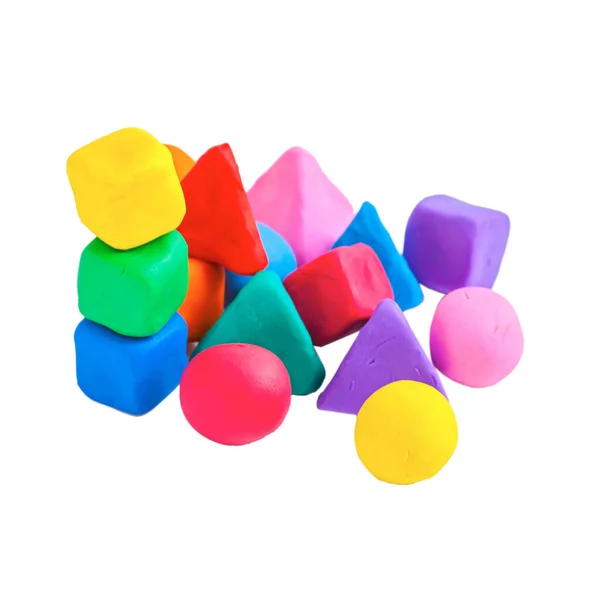 Piramiden Blokjes Ballen Gemaakt Met Kleurrijke Plasticine Witte Achtergrond — Stockfoto