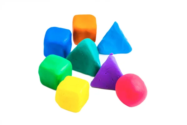 Pyramids Cubes Balls Made Colorful Plasticine White Background — Stock Photo, Image