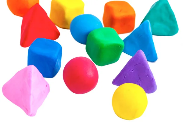 Piramiden Blokjes Ballen Gemaakt Met Kleurrijke Plasticine Witte Achtergrond — Stockfoto