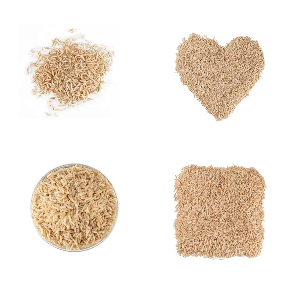 Hnědá Rýže Nastavit Izolované Bílém Pozadí — Stock fotografie