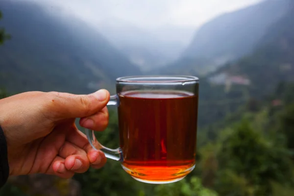 Taza Negro Cerca Casa Himalaya Nepal Trekking — Foto de Stock