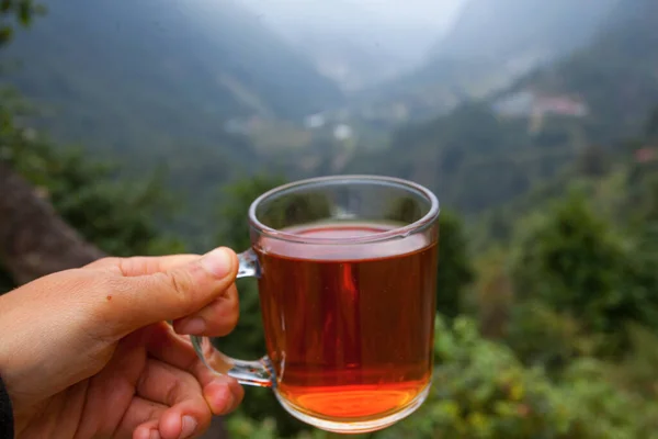 Black Tea Cup Teahouse Himalayas Nepal Trekking — Stock Photo, Image