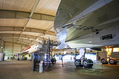 LE BOURget, PARIS, FRANCE - 8 Ekim 2016: Eski Marane uçağı - Sauliner, AI, 1917, Paris 'teki Comonautic ve havacılık Müzesi, Concord uçağı