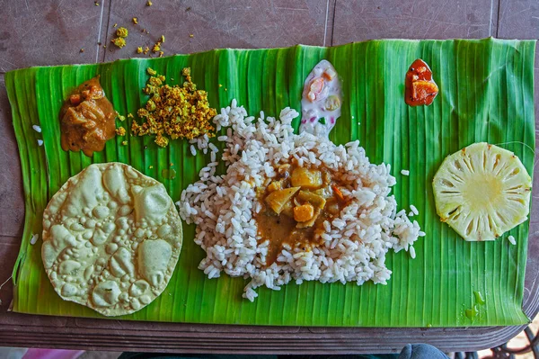 Indian traditional food on the banana leafe