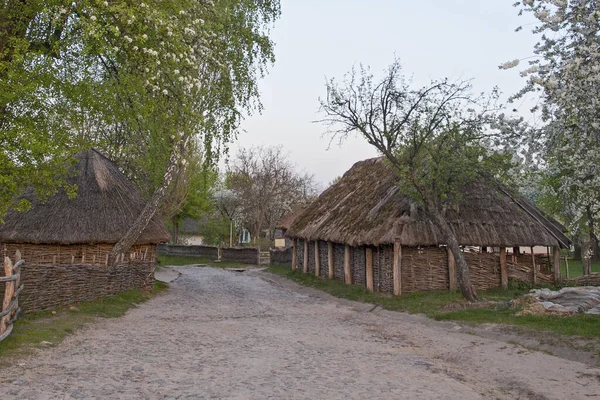 Casas Madeira Árvores Coloridas Tomadas Parque Outono Museu Pirogovo Kiev — Fotografia de Stock