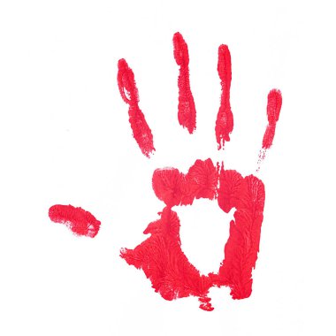 Beyaz arka planda kırmızı boya ile el izi