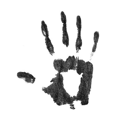 Beyaz arka planda boyalı el izi, siyah ve beyaz.