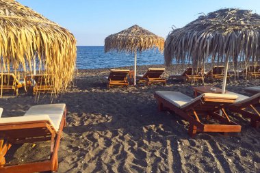 Perissa Baech ve Ege deniz kıyısı, Santorini Adası, Yunanistan