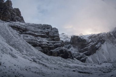 Thorong la Pass 'taki kar dağı sahnesi, Annapurna Koruma Alanı, Nepal