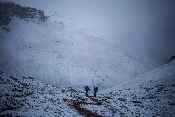 Thorong la Pass 'taki kar dağı sahnesi, Annapurna Koruma Alanı, Nepal