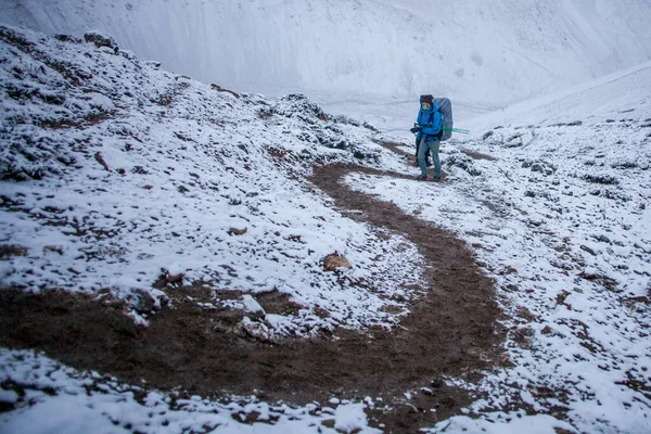 Thorong la Pass 'taki kar dağı sahnesi, Annapurna Koruma Alanı, Nepal