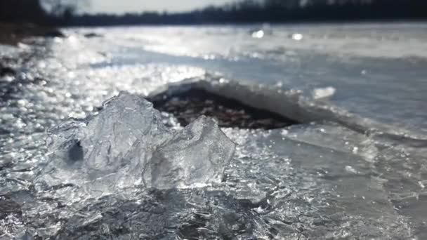 Sciogliere Ghiaccio Sul Fiume All Inizio Della Primavera — Video Stock