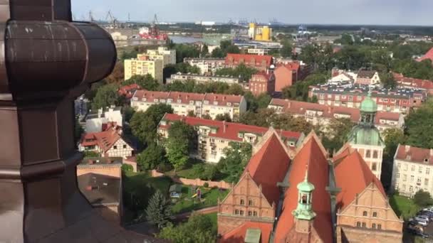 Townscape Red Roofs Old City Gdansk Made Top Aerial Landscape — Stock Video