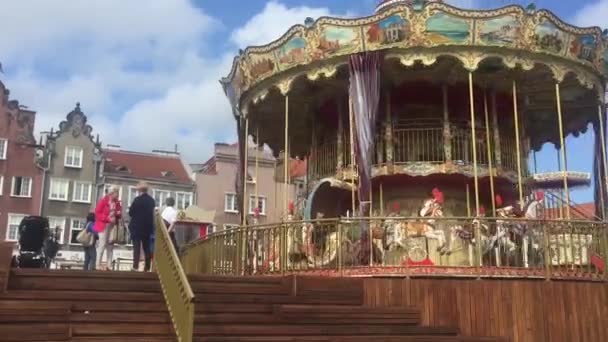 Gdansk Poland 2017 Two Level Original Gdansk Carousel — 비디오