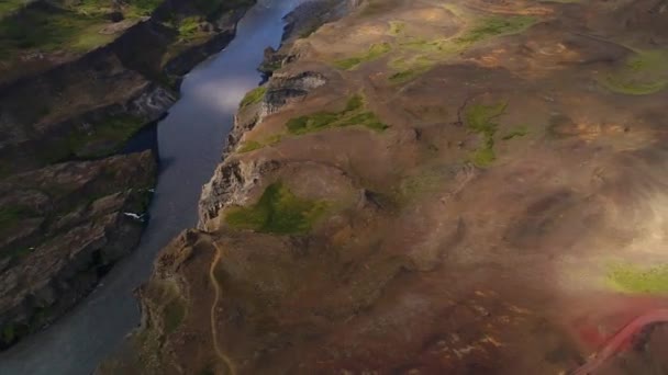 Gullfoss Waterfall River Icelandic Landscapes Taken Drone — 图库视频影像