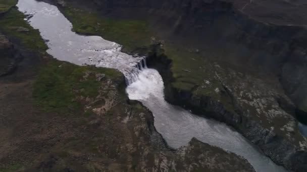 Gullfoss Waterfall River Icelandic Landscapes Taken Drone — 图库视频影像