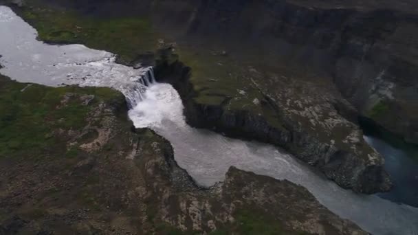 Gullfoss Waterfall River Icelandic Landscapes Taken Drone — Stockvideo